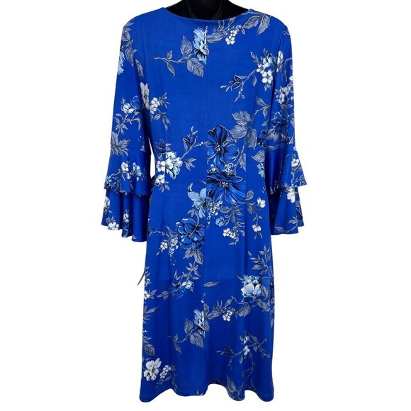 Shelby & Palmer Women Dress Size 10 Blue Floral Short Sleeve Drape Ruffle NWT Ne - Picture 6 of 10